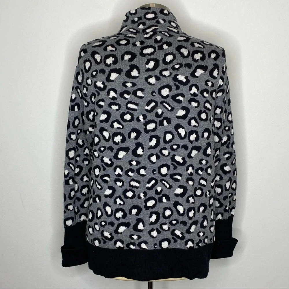 Rachel Zoe Grey and Black Leopard Full Zip Front Sweater Cardigan